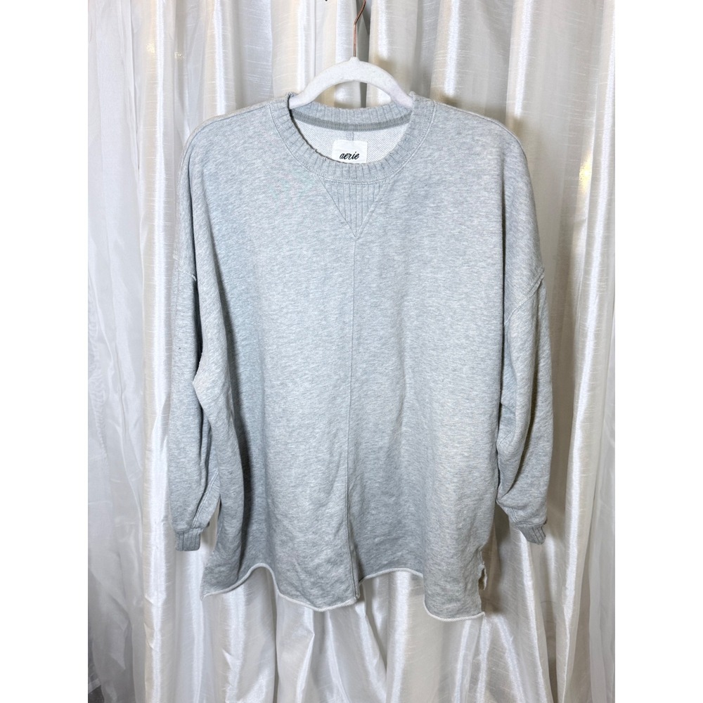 Aerie Sweatshirt Womens Medium Gray Oversized Crewneck Pullover Seam Detail